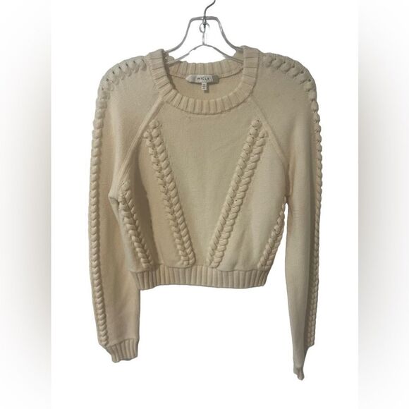 Milly Cropped Braided Stitch ivory Sweater Milly M - Picture 1 of 7